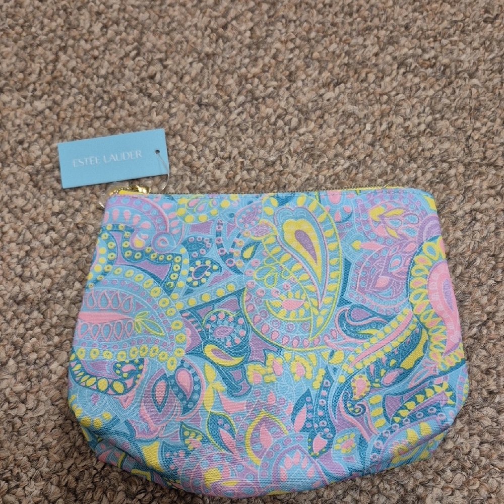 Estee Lauder Pink And Blue Paisley Small Cosmetic Bag NWT